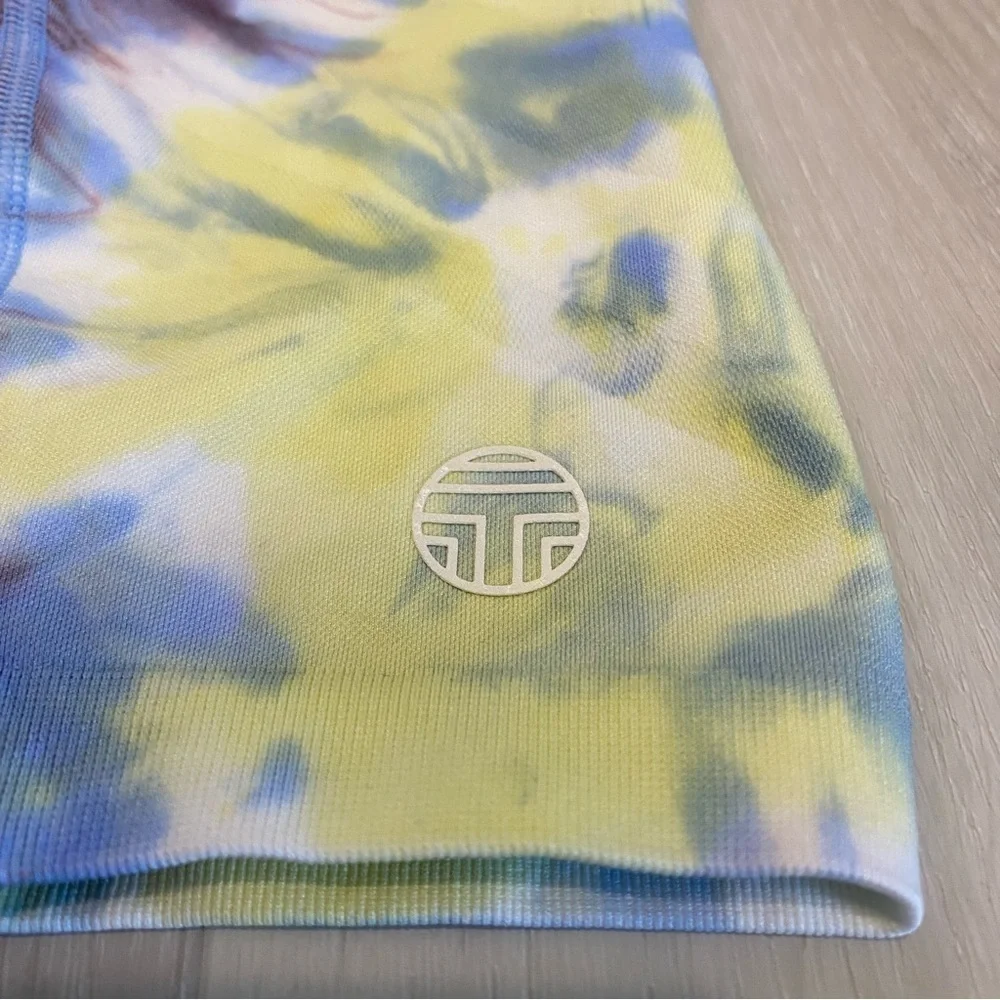 Tory Sport Tie Dye Seamless Chevron Cropped Leggings, Blue/Yellow/Burgundy, XS